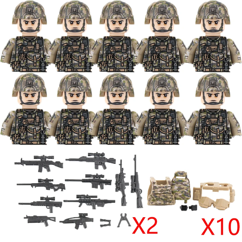 Military Building Blocks Solider Figures Gifts Toys Weapons Guns Adults Children Gifts German Ukraine USA Full-Body Printing