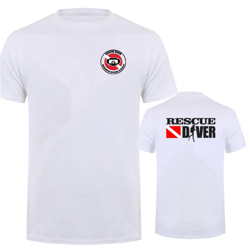 Trendy Scuba Diving Theme Print T Shirt Men Ocean Sports Rescue Diver Short Sleeve Tee Top