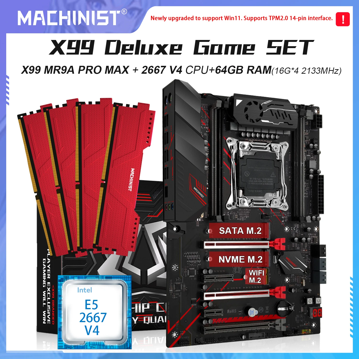 

MACHINIST X99 Motherboard Set Kit Xeon E5 2667 V4 CPU Processor 4x16GB DDR4 ECC RAM Support WIN11 M.2 NVME Sata 3.0 MR9A PRO MAX