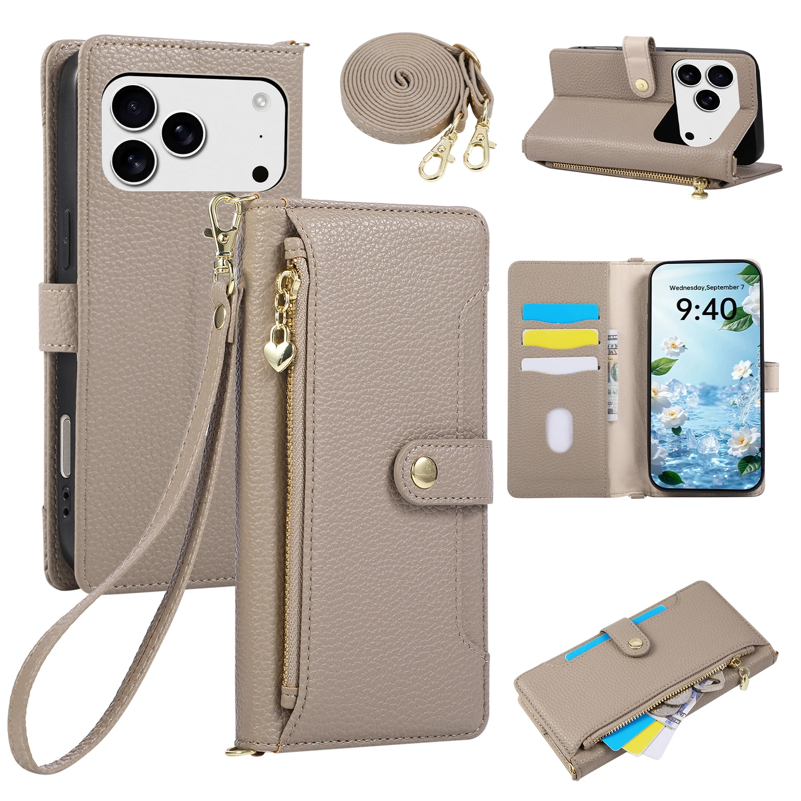 Multi-Function 3 Cards Zipper Pocket Wallet Case for OPPO Reno 11F 11A 11 Pro 10 9 8T 8 7 6Z 5F 5Z 5 Lite Crossbody Book Cover