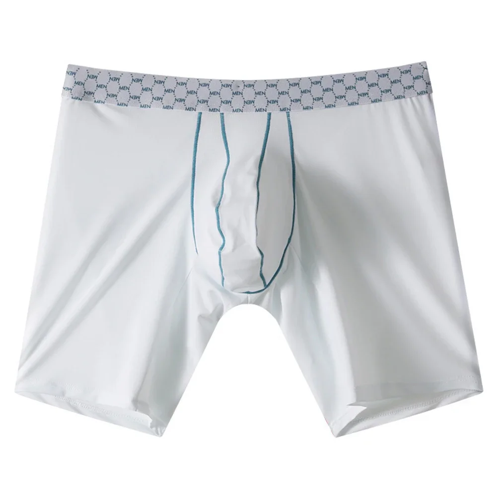Mens Underwear Lengthened Ice Silk Mid Boxer Shorts Panties Elastic Pants Casual Sports Breathable Soft Mid Waist Sexy Lingerie