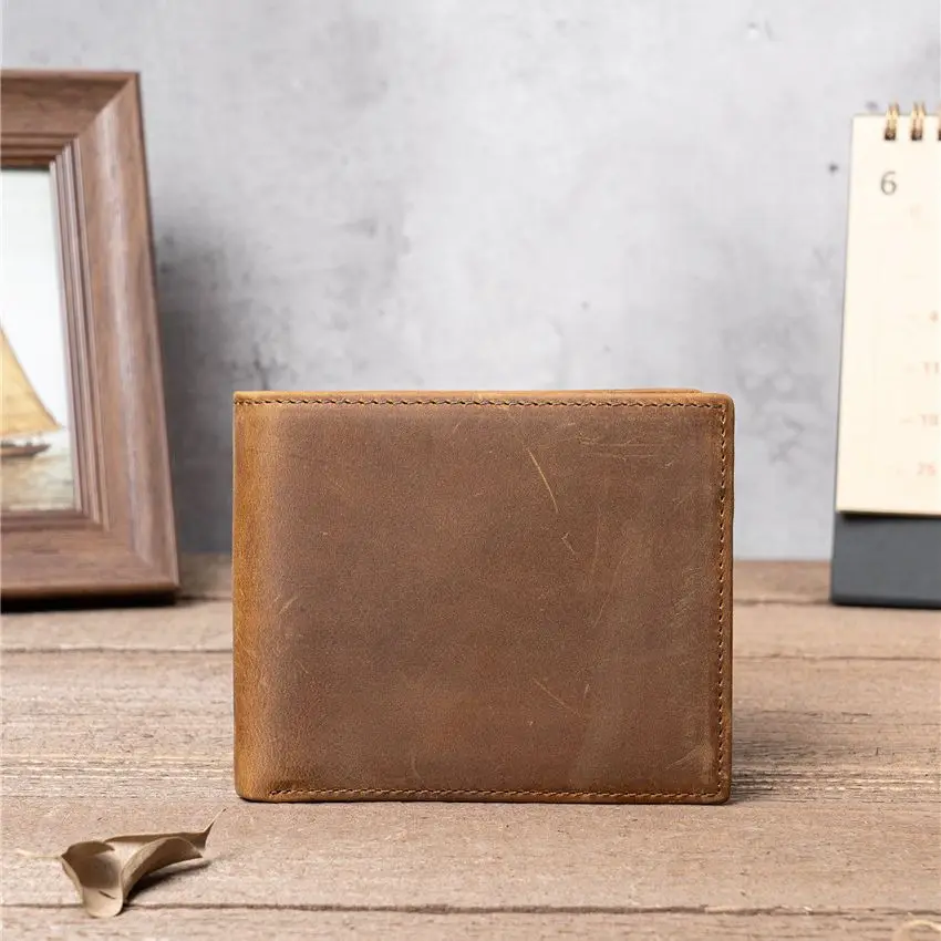 6009 Men's Crazy Horse Leather Wallet, Men's Coin Wallet, Short Version, Men's Card Coin Wallet, Retro Leather Wallet