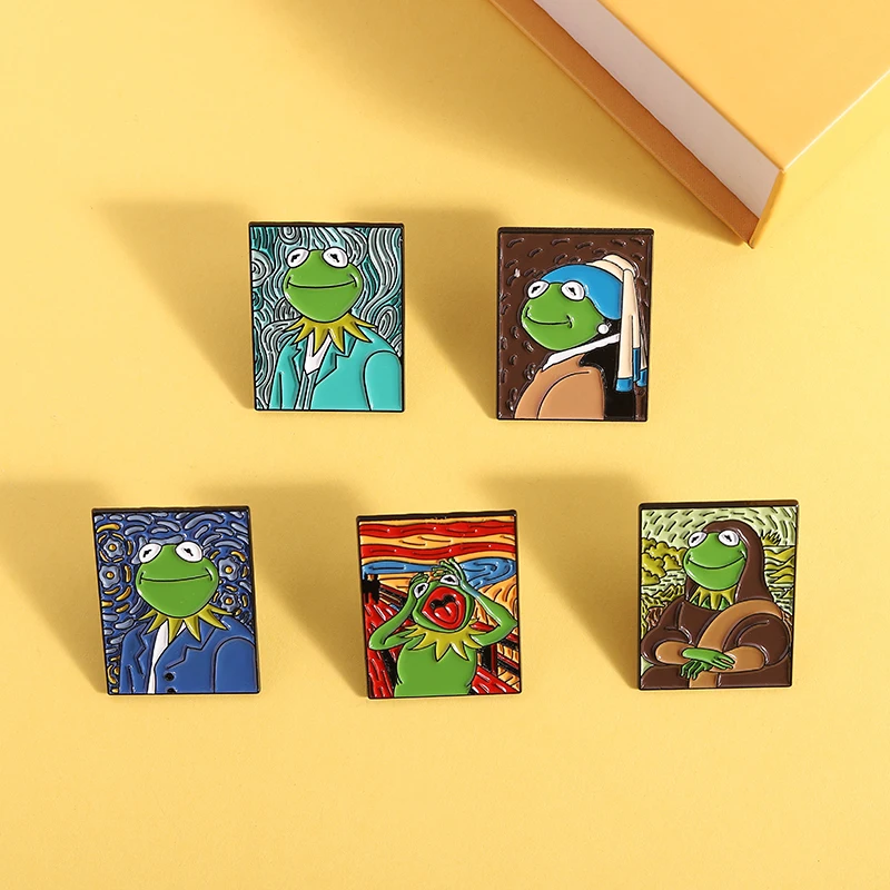 Comedy Cartoon Program Frog Enamel Pins Funny Creative Oil Painting Frog Animal Brooches Backpack Lapel Badge Jewelry Accessory