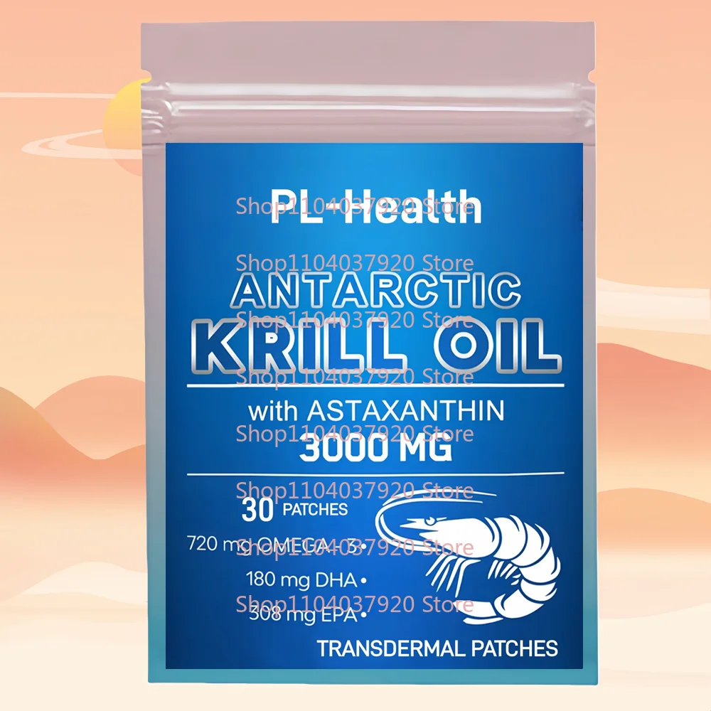 

30 Patches Antarctic Krill Oil Transdermal Patches with Omega-3 EPA, DHA, Astaxanthin for Anti-aging