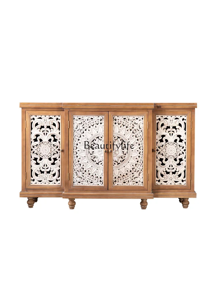 American retro carved solid wood porch cabinet modern living room wall storage locker