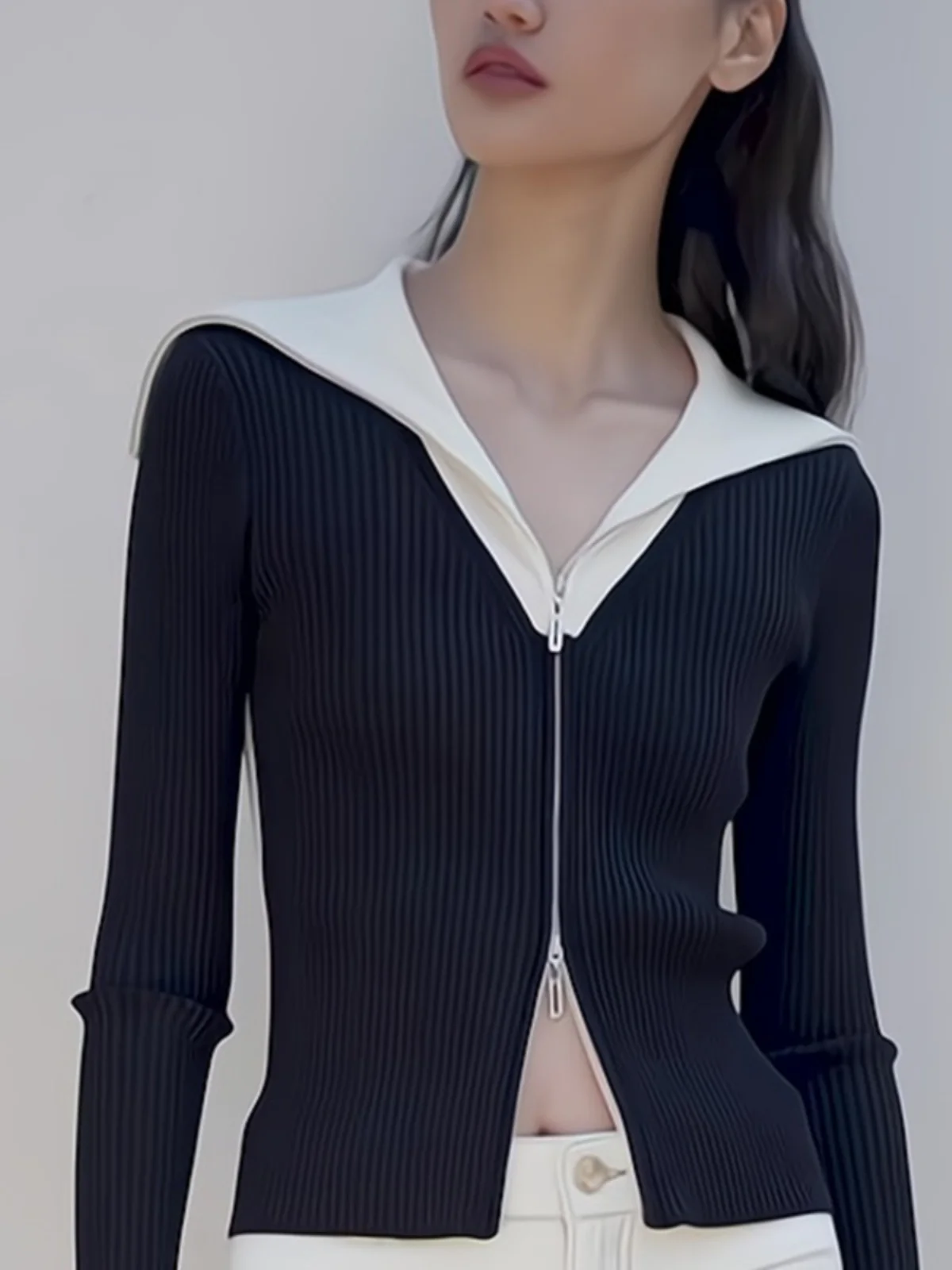 

Модный осенний кардиган Slim Fit с длинными рукавами на молнии, вязаный свитер в корейском стиле для повседневной носки Gtuq