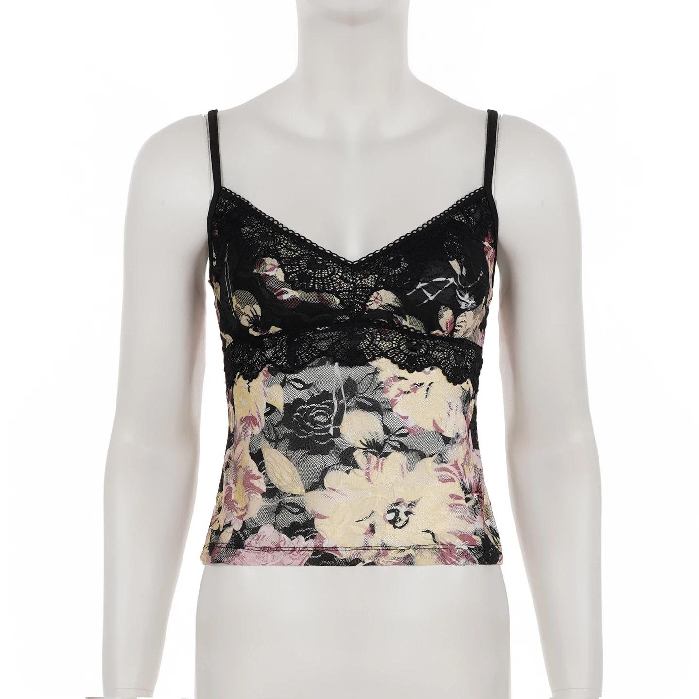 ヴィンテージプリントタンクトップ Y2k ノースリーブバック - Cami Top Lace のレビューと価格