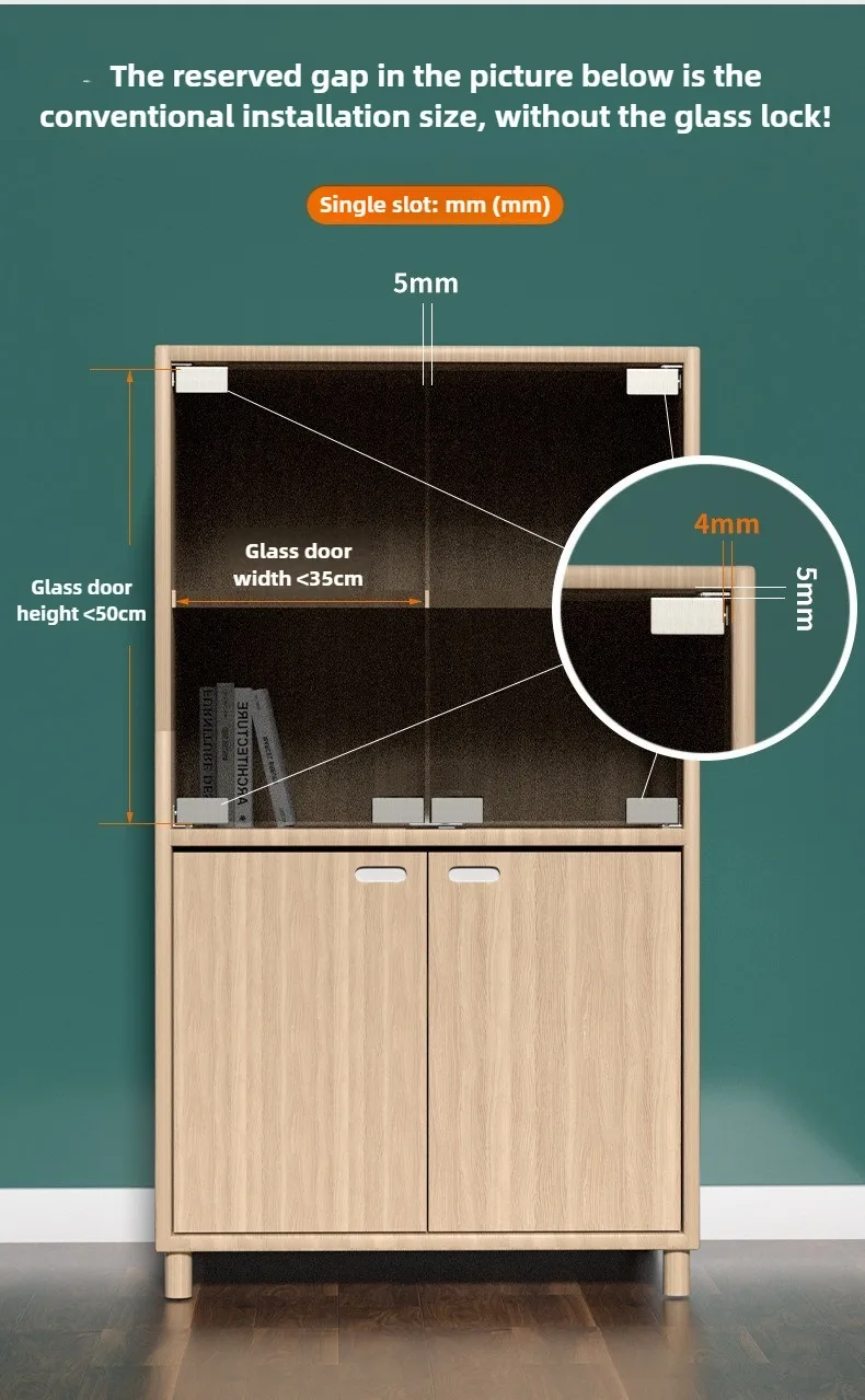 2 Stück nicht perforierte Glastürscharniere für Vitrinen, seitlich montierte Edelstahl-Möbelbeschläge – Detail 6