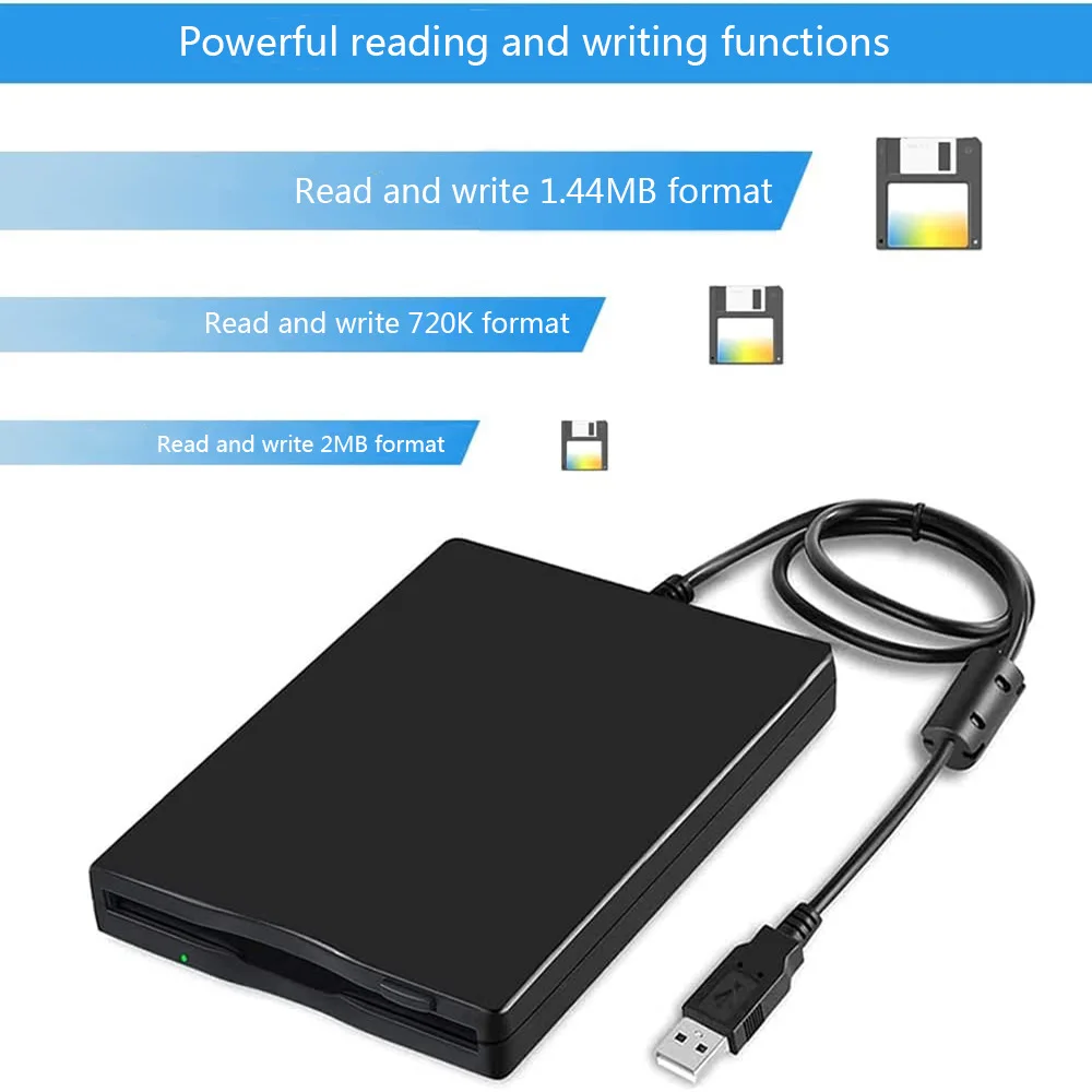 External USB Floppy Disk Reader Drive 3.5” 1.44MB FDD Diskette Drive for Mac Windows 10/7/8/XP/Vista PC Laptop Desktop