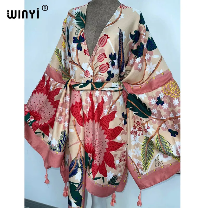 WINYI Autumn dresses for Women Cardigan Loose Long Dress Cocktail Party Boho Maxi African Holiday Batwing Sleeve kimono