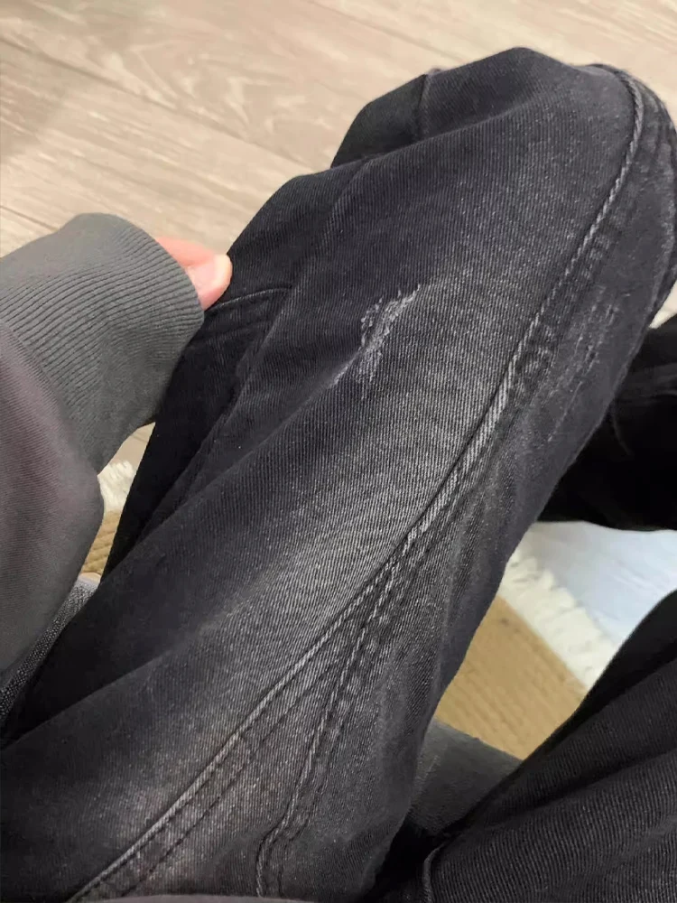 

American High Street Men's Bell Bot Jeans Retro Workwear Sle Button Detailing Cotton Blend Long Straight Leg Trousers