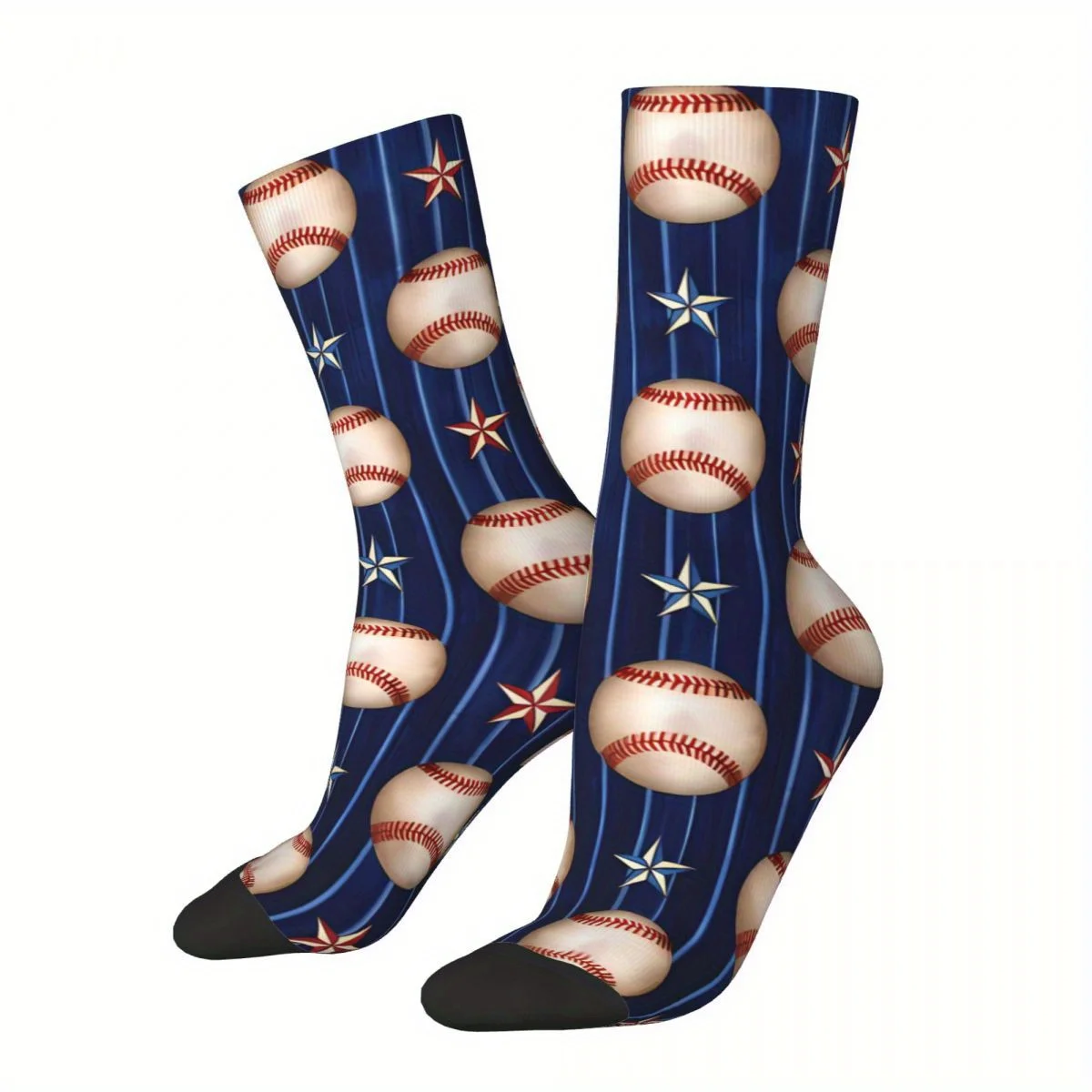 

Crew Socks Blue Striped Sports Ball Print Casual Socks Breathable Comfortable Athletic Socks for Sports Fans
