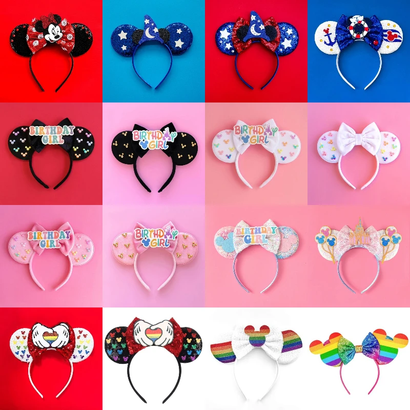 Pixar Ratatouille Ears Headbands for Women Cute Spoon Sequins Bow Hairband Girl Disney Mouse Chef Remy Hair Accessories Kid Gift