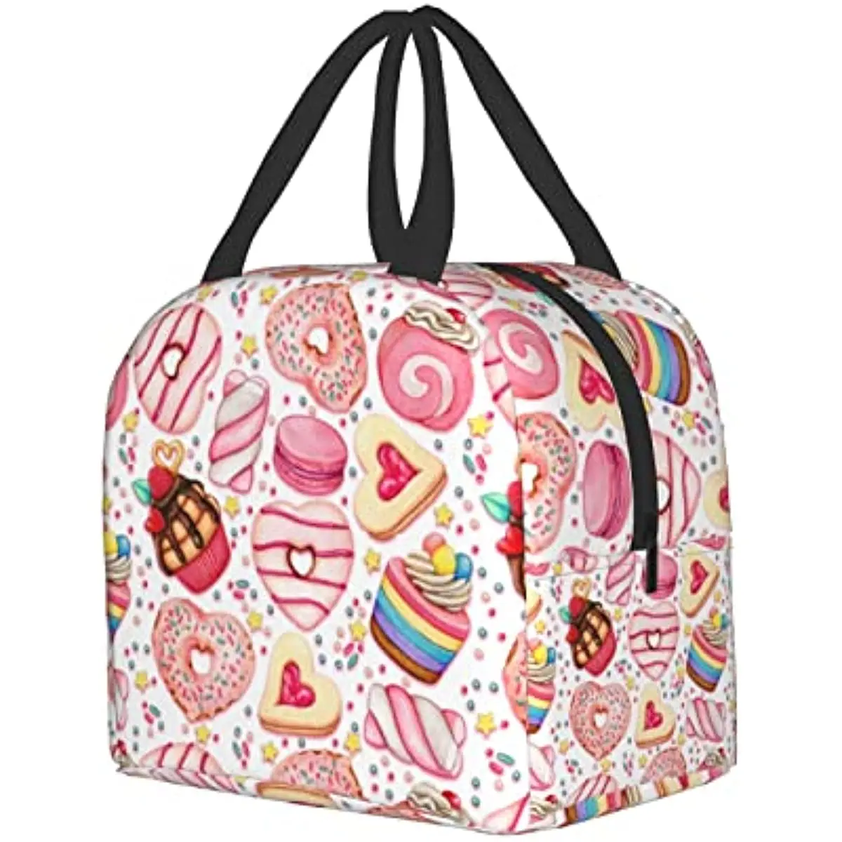 Cute Donut and Cupcake Print Lunch Box, Kawaii Small Insulation Lunch Bag, Reusable Food Bag Lunch Containers Bags for Women Men