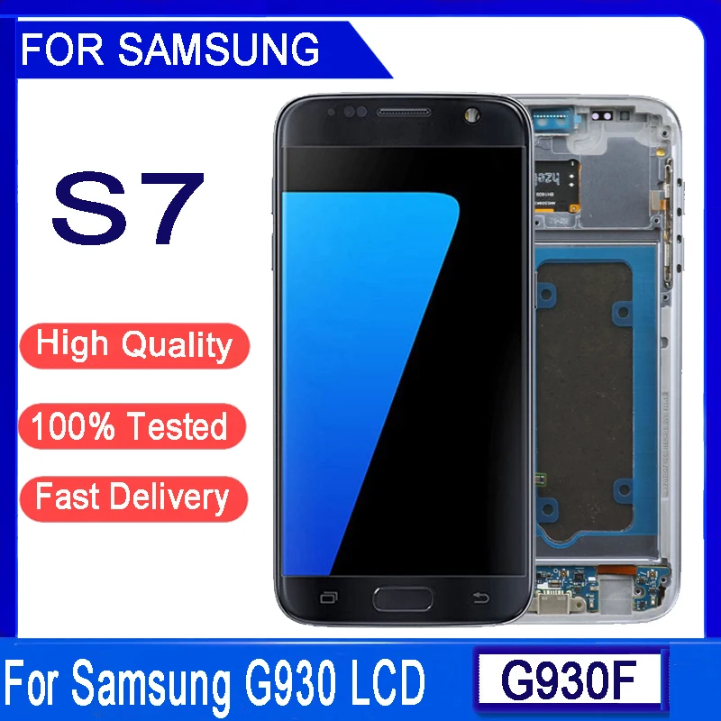 サムスンs7-g930-sm-g930f、51インチ用のスーパーamoled-lcdタッチスクリーン、フレーム付き、交換