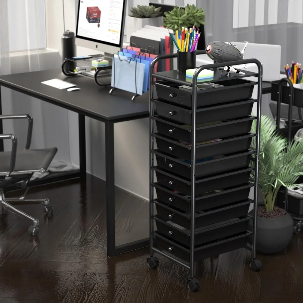 Utility Cart with 10 Drawers Rolling Storage Art Craft Organizer on Wheels, Trolleys