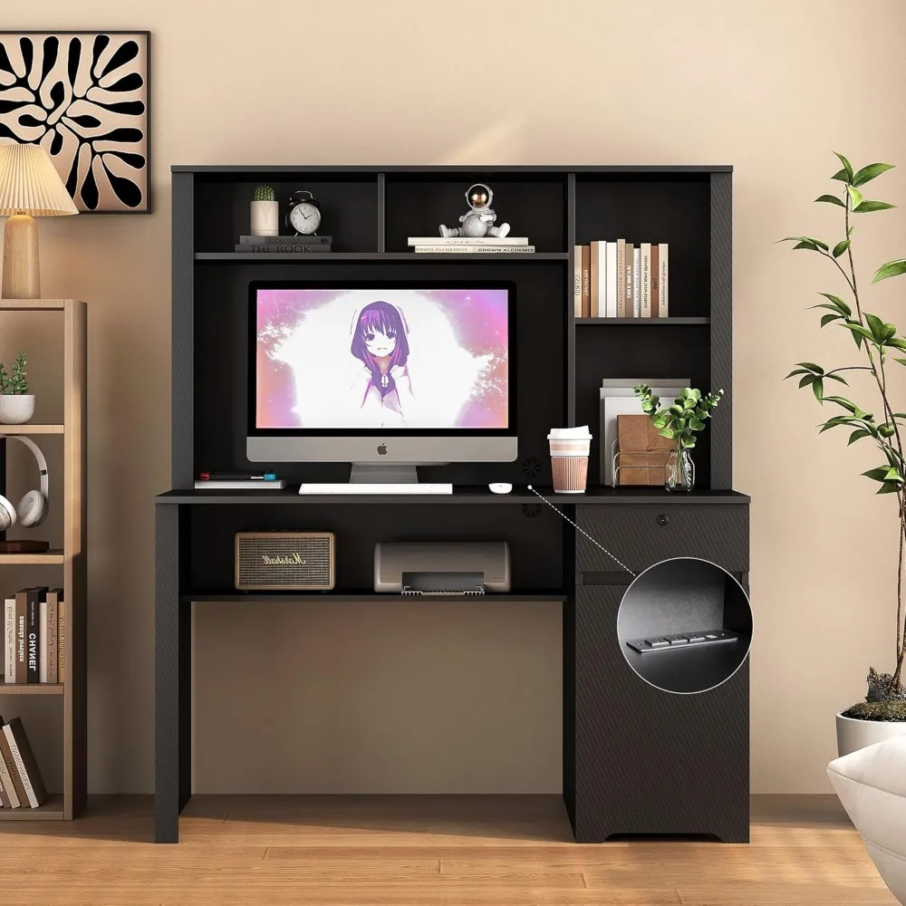 

Wooden Computer Desk with Hutch & Bookshelf, Executive Design for Teens, Students, and Home Office,Includes Drawers