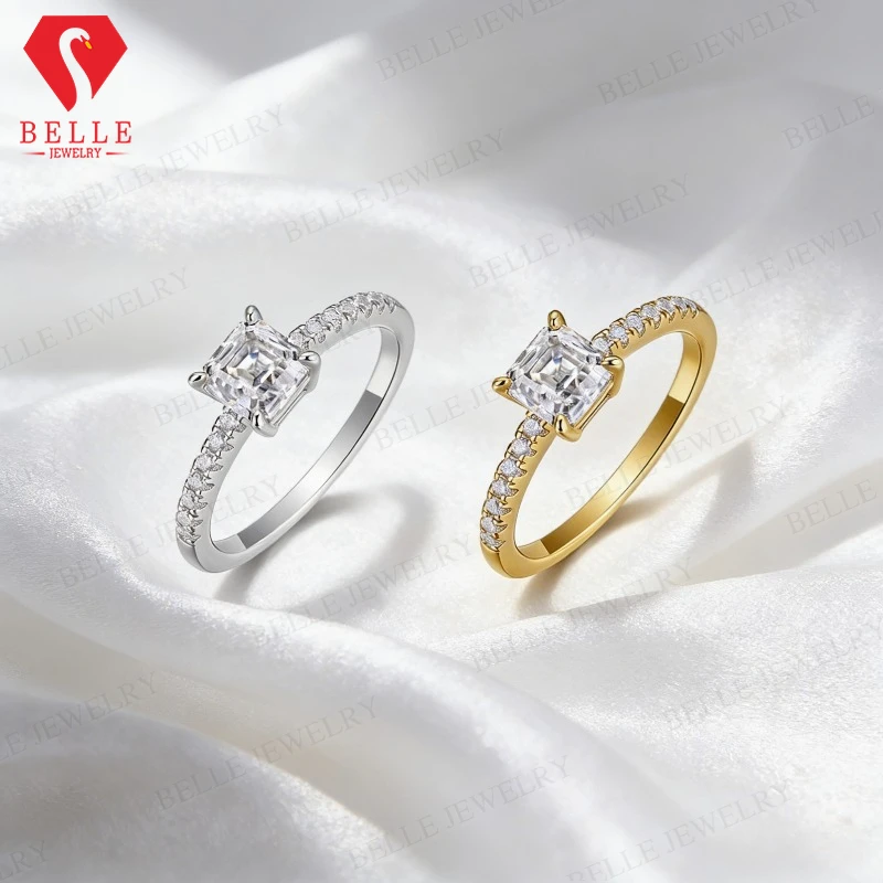 

1ct Asscher Cut Moissanite Ring 925 Sterling Silver D Color VVS1 Engagement Wedding Band Promise Ring for Women Anniversary Gift