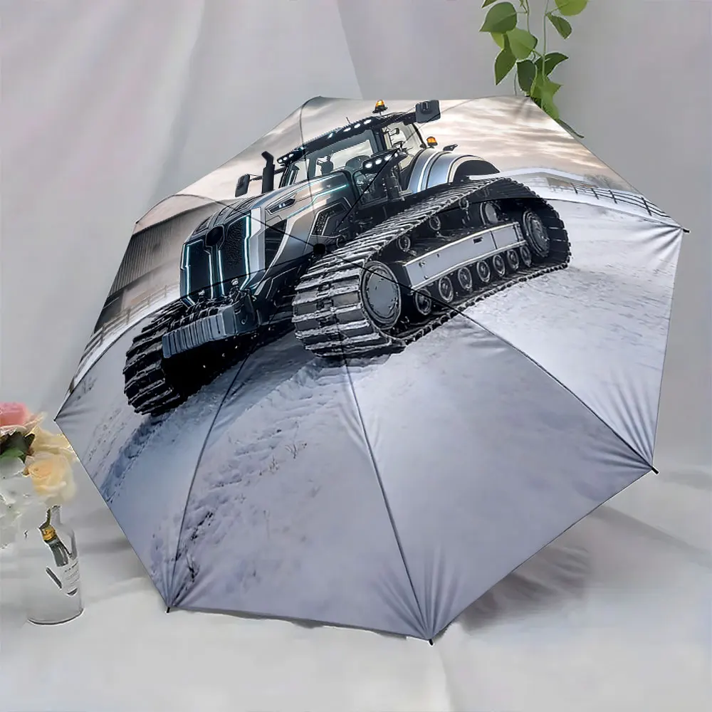 1PC Stylish Tractor Design for Rain Protection Print 8 Iron Ribs Folding Umbrella Auto-Open Fashion Sunshade