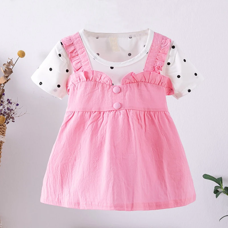 Summer Kid Girl Dress Short Sleeve Solid Children Clothing Birthday Party Princess Costume Toddler Girl Suit Infant Outfit A1198