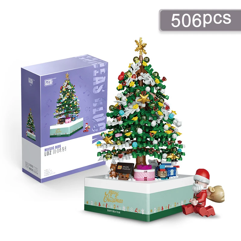 Mini blocos de construção casa de natal árvore moinho de vento casa castelo sakura caixa de música quebra-cabeça decoração diy brinquedos presente para crianças