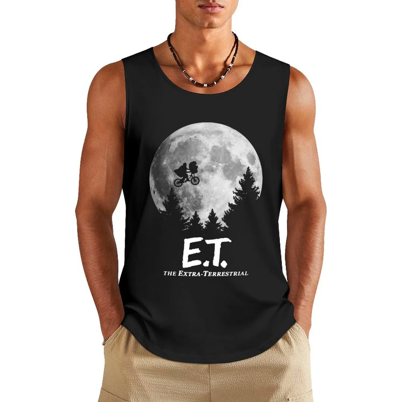 ET Flying Bike Scene Blue Silhouette Gift Tank Top Men's singlets Sleeveless top T-shirt men