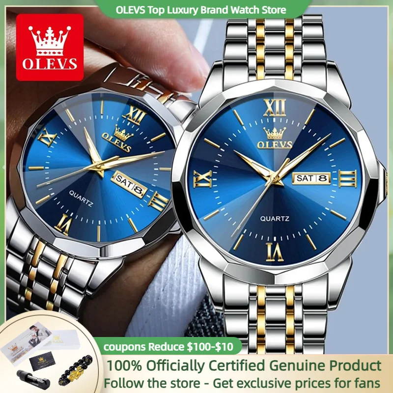 OLEVS-Relógio de pulso impermeável masculino, relógio de quartzo masculino, calendário, tendência, marca de luxo original, novo