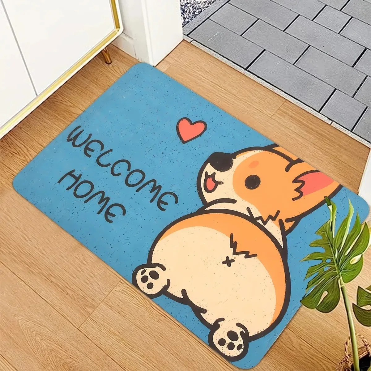 

1PC Welcome Corgi pattern Door Mats Kitchen Rugs Non-Slip Pop design Living room Rug Bath Mat Carpet for Home Sink Laundry Decor