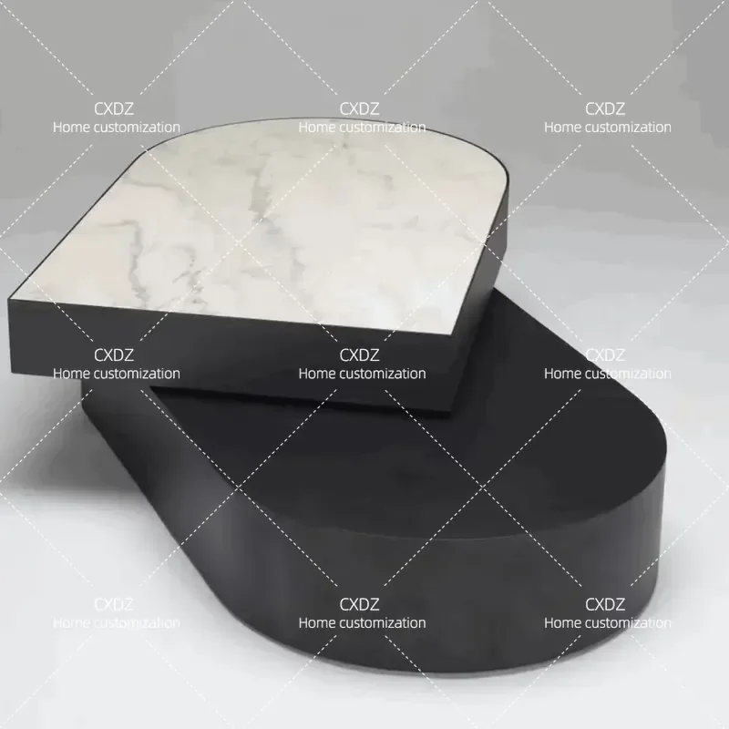 Modern Minimalist Black and White Solid Wood Oval Rotating Coffee Table Living Room Furniture