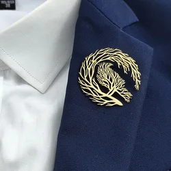 Creative hollow animal pigeon life tree stainless steel gold-plated 18K brooch, black suit accessories, wedding matching set