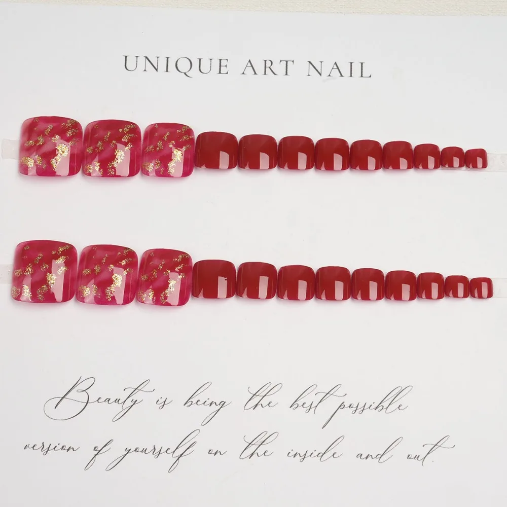 Moda Indossabile Manicure Unghie finte Unghie finte Testa quadrata Punte per unghie del piede Lunghezza corta Copertura completa Stampa sulle unghie Donna