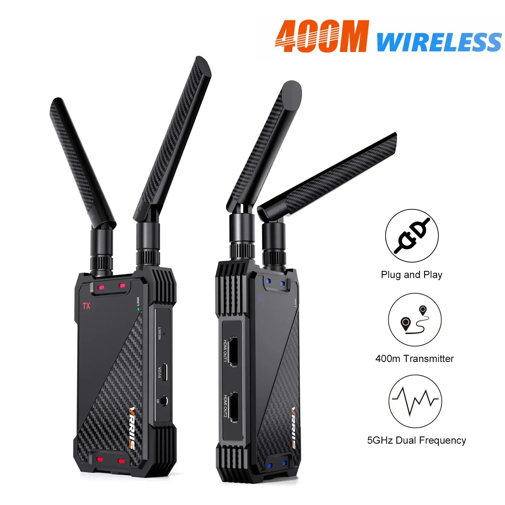 1080P 400m Wireless Video Transmitter and Receiver Dual HDMI Extender Display Adapter 1TX 4RX for Church Camera Live Streaming