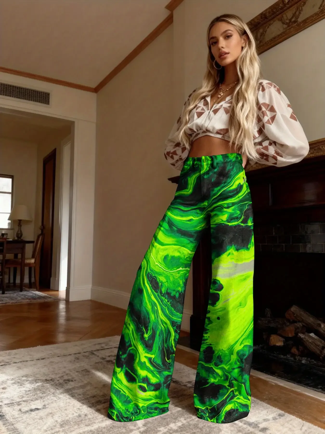 3D Women's Imitation Jeans Christmas Style Christmas Tree Bow Print High Waist Stretch