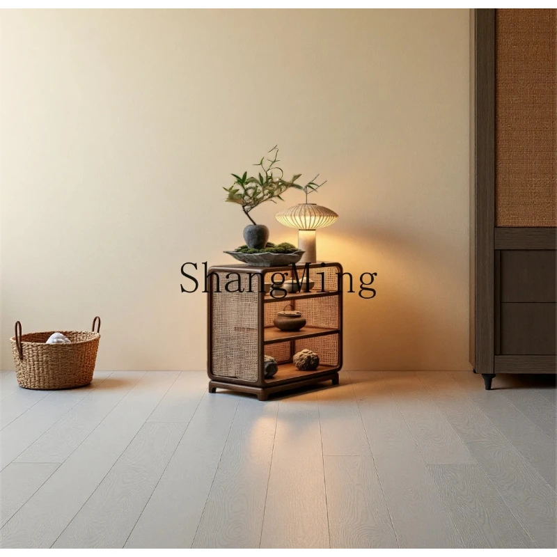 

SM Home Bedroom Storage Coffee Table Display Cabinet Solid Wood Rattan Living Room Sofa Storage Side Cabinet