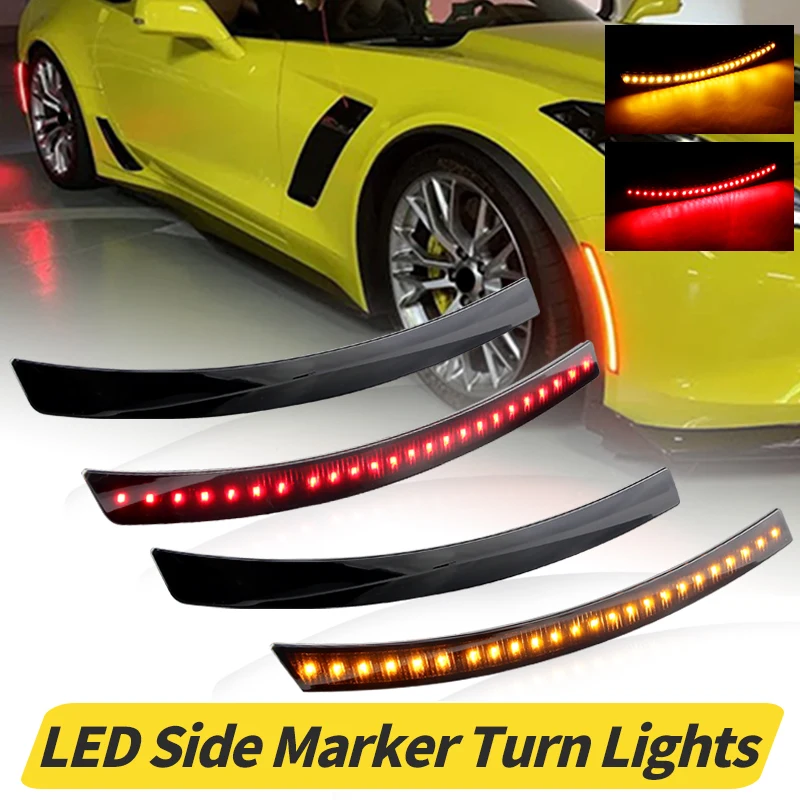 

2/4PCS For Chevrolet Chevy Corvette C7 2014-2019 Smoked Shell LED Side Marker Lamp Amber Front Red Rear Side Fender Lights