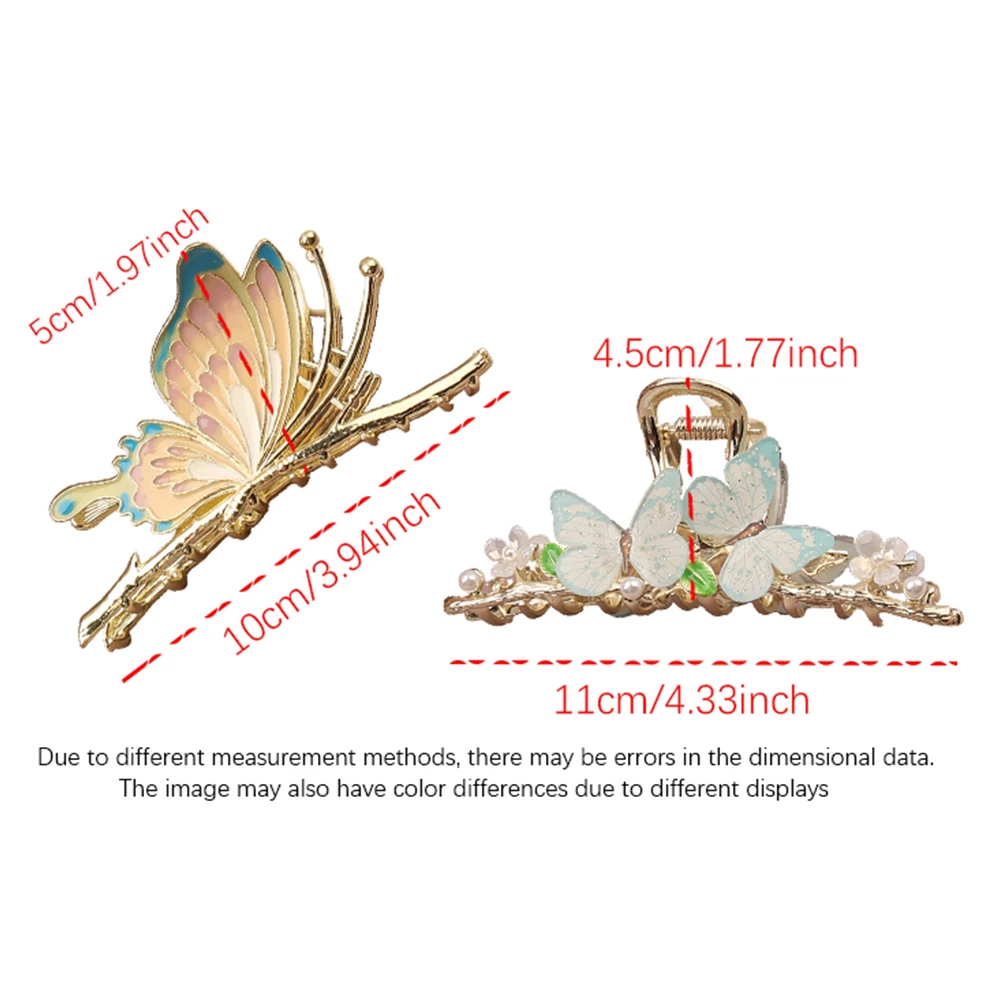 여성용 우아한 술 헤어 액세서리, 나비 진주 그랩 클립, 다채로운 나비 헤어 클립, 11cm 헤어 클로
