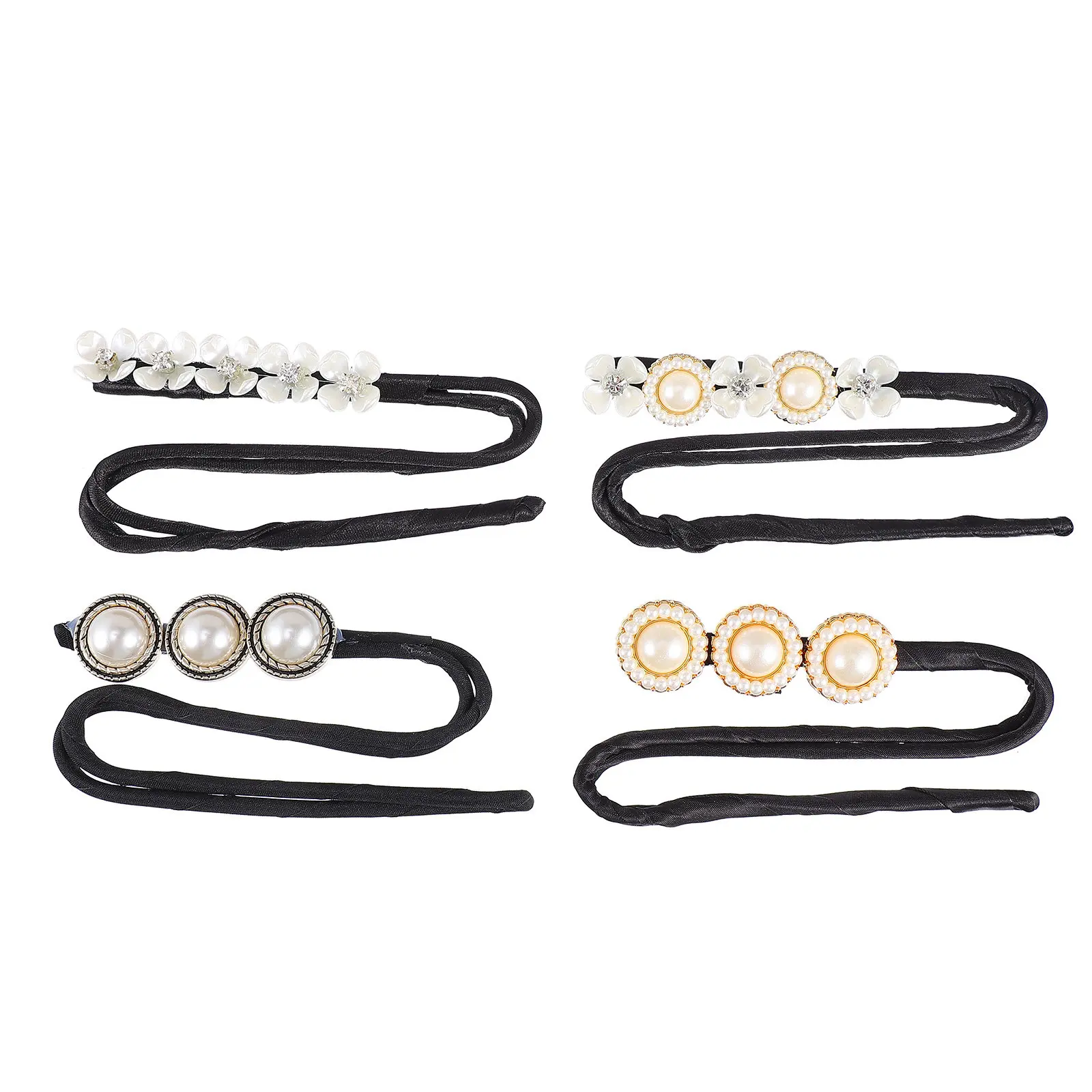 4Pcs Hair Bun Shaper Lazy Twisting Headband Pearl Hairpin Anti-Slip Hair Tool Hairstyle Helper for Work Wedding Party