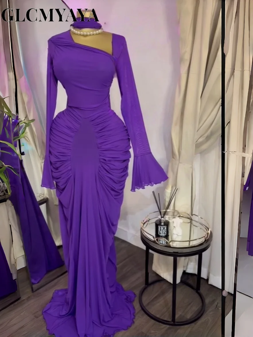 فستان GLCMYAYA للسيدات بأكمام مضيئة وكشكشة مكدسة من الجانب ميدي حورية البحر فستان ماكسي 2026 لعطلات أعياد الميلاد فساتين عصرية #5