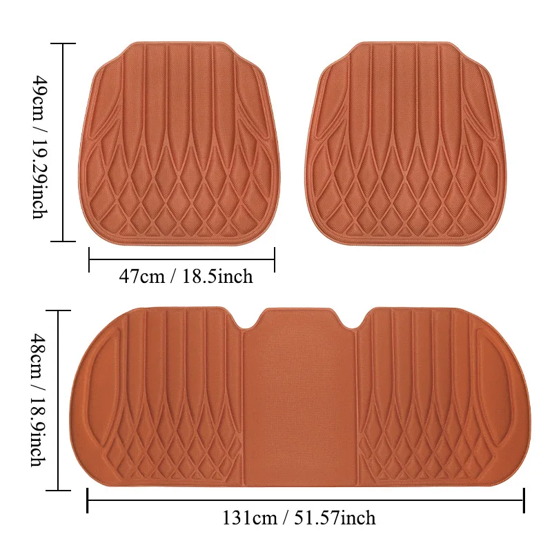 3Pcs Natural Rubber Car Seat Pads, Breathable Anti-Slip Vehicle Seat Cushions, Full Set Front & Rear Seat Protection Mats
