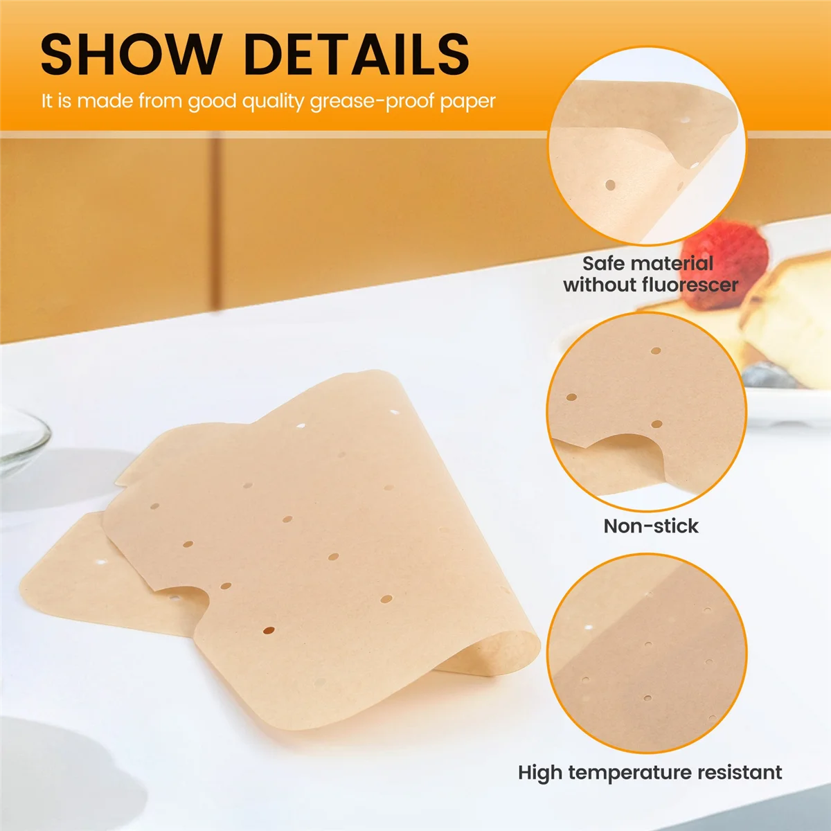 

ABXHH 100 шт., бумажные вкладыши для фритюрницы с воздушным отверстием, пергаментные бумажные вкладыши для фритюрницы Ninja Foodi Smart FG551, аксессуары для фритюрницы