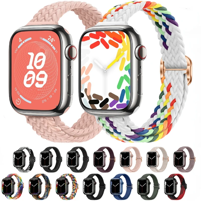 

Nylon Strap for Apple Watch 9 8 7 45mm 41mm Ultra 2 49mm Slim Braided Loop Bracelet iWatch 6 5 4 3 SE2 44mm 40mm 42mm 38mm Band