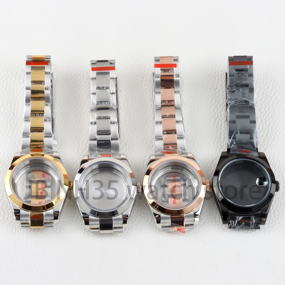 36mm/39mm caixa de relógio 20mm aço inoxidável polido pulseira ostra vidro safira para datejust nh35 nh36 movimento 28.5mm dial