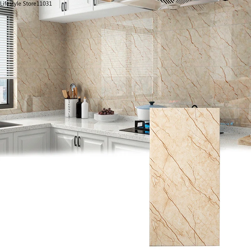 30*60cm Imitation Marble Pattern Tile Floor Stickers PVC Waterproof Self-adhesive Wall Stickers for Bathroom Kitchen Decorations