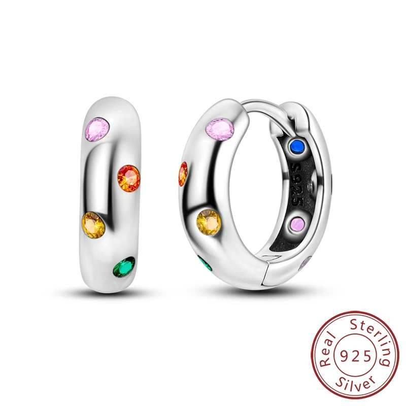 

925 Sterling Silver Hoop Colorful Donut Earrings Original Earrings Jewelry Gift For Women Party Engagement