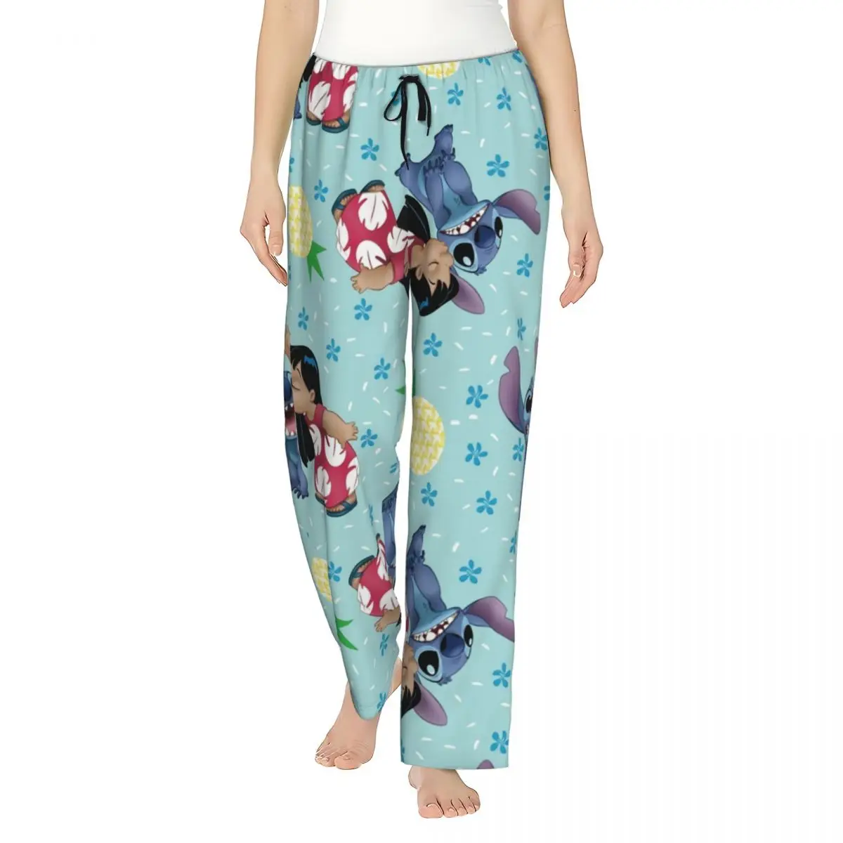 

Custom Lilo Stitch Pineapple Pattern Pajama Pants for Women Lounge Sleep Drawstring Sleepwear Bottoms with Pockets