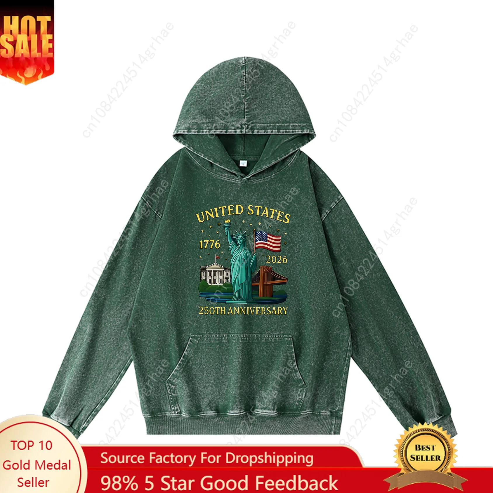 United States 250th Anniversary Retro Hooded Sweatshirt Mens Womans Vintage Pullover Sweatshirt Oversized Personalitied Top