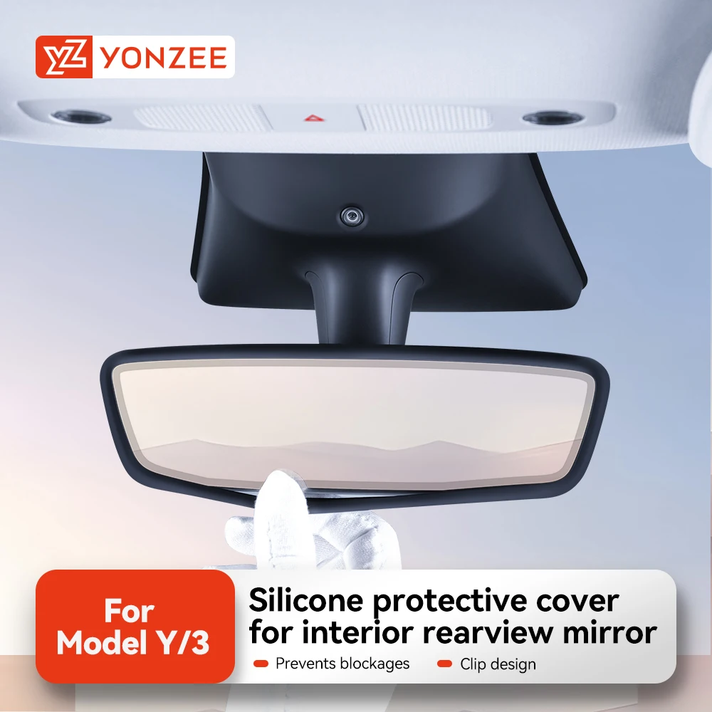 YZ For Tesla Model 3 Y Highland Juniper 2019-2025 Silicone Rear View Mirror Protector Frame Center Console Rearview Cover