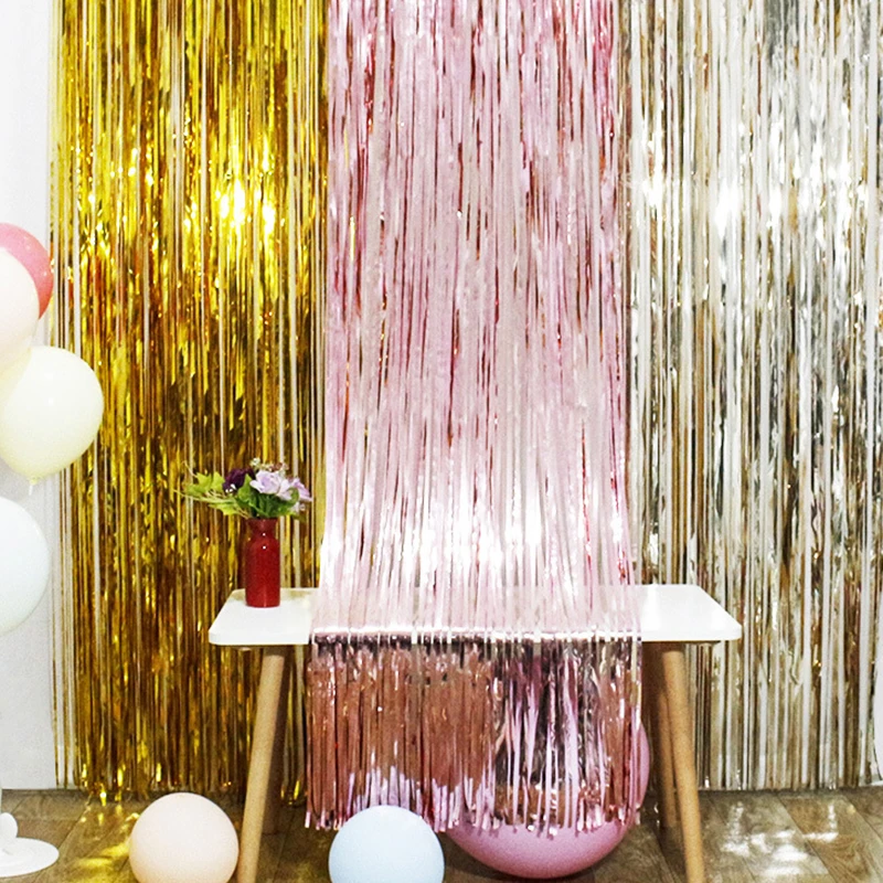 2/3M Party Background Wedding Decoration Foil Fringe Curtain Sequin Bachelorette Photo Backdrop Wall Curtain Birthday BabyShower