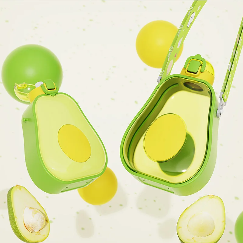 Hohe Aussehen Ebene Kreative und Niedliche Avocado Tasse Student Mädchen Outdoor Tragbare Rucksack Kinder Stroh Kunststoff Wasser Tasse
