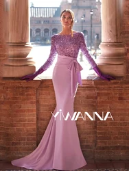 2025 Boat Neck Mother Of The Bride Dress For Wedding Sparkly Sequins Prom Dresses Elegant Purple Mermaid Evening Gown Customized